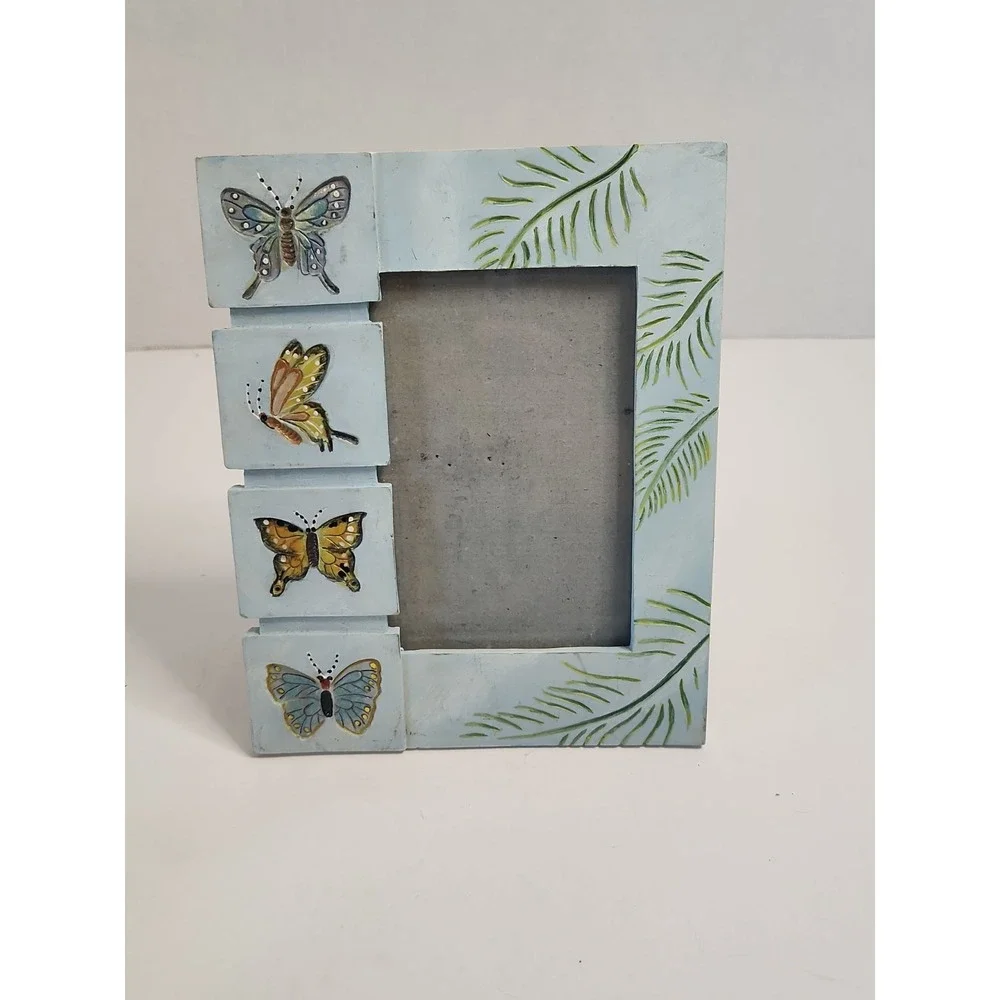 Vintage Butterfly Resin Picture Frame Etched Leaves 3D Relief 5.75x7 Holds 3x5